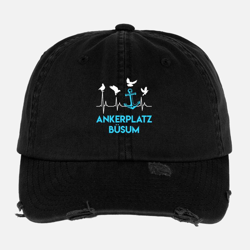 Nordsee Urlaub ANKERPLATZ BÜSUM Lustiges Flexfit Vintage Destroyed Cap