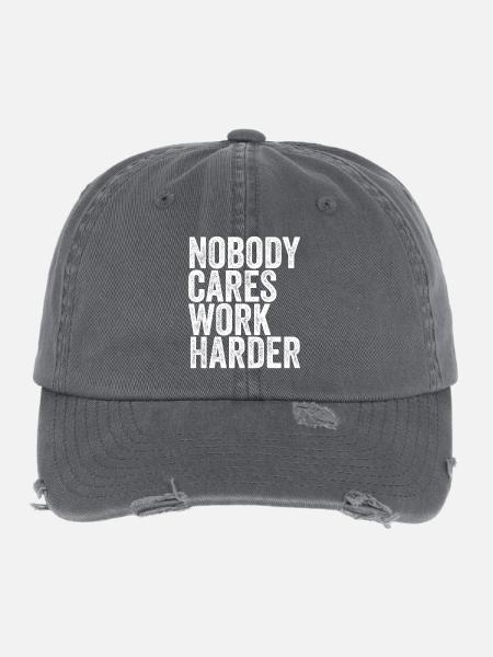 Nobody Cares Work Harder - Flexfit Vintage Destroyed Cap - Dunkelgrau - Vorne