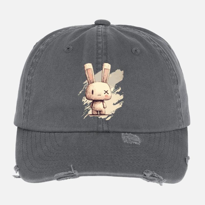 Süßes Kaninchen mit X-Augen Flexfit Vintage Destroyed Cap