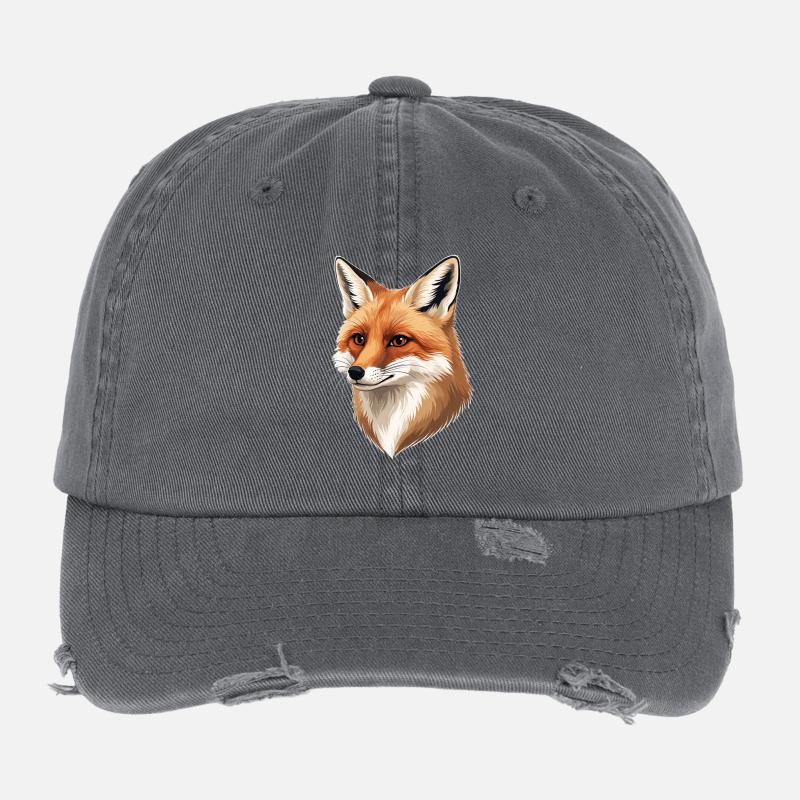 Fuchs Kopf Illustration: Warme Naturtöne Flexfit Vintage Destroyed Cap