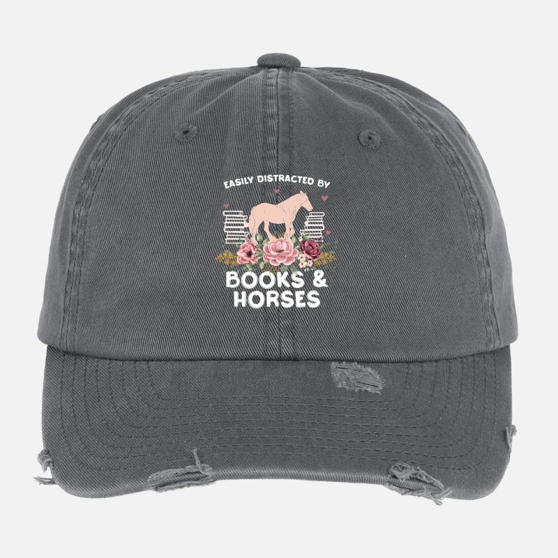 Pferd & Blumen: Bücherliebe Flexfit Vintage Destroyed Cap