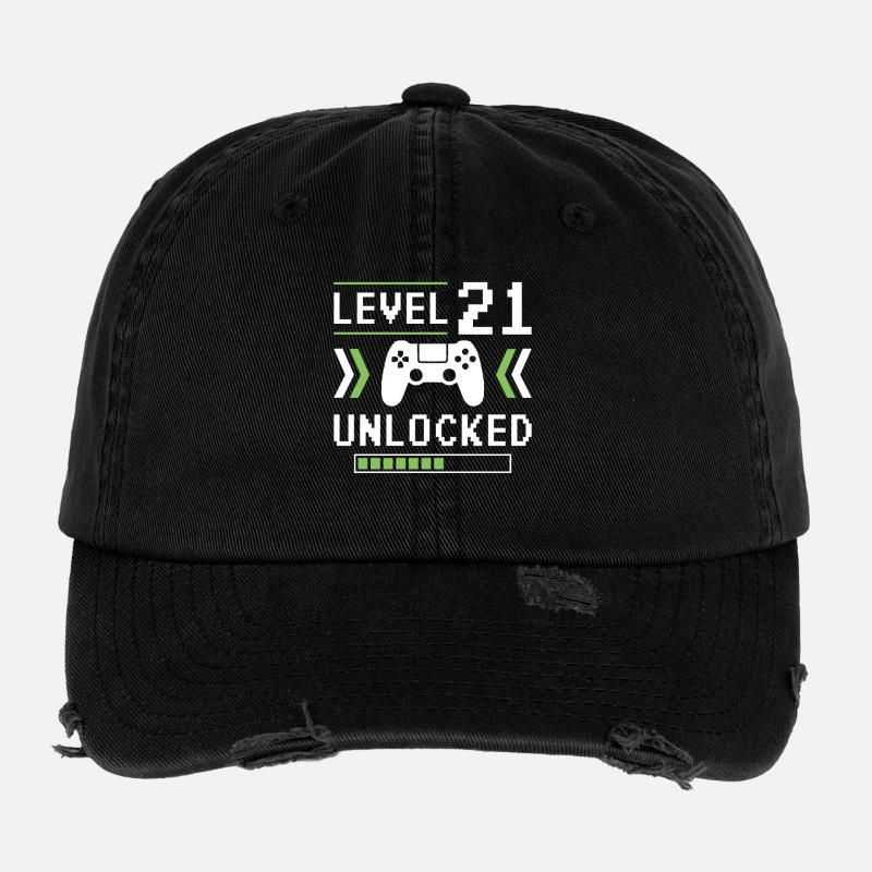 21st Birthday Level 21 unlocked - Flexfit Vintage Destroyed Cap - black