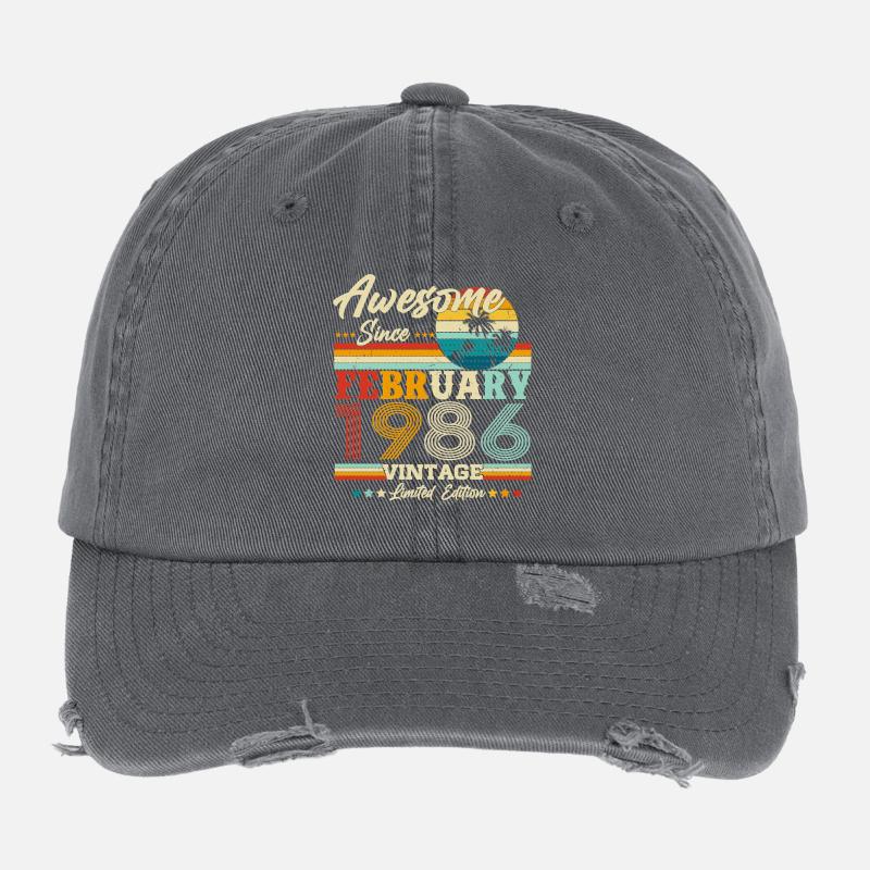 Février 1986 Vintage Rétro Anniversaire Casquette vintage effet usé Flexfit