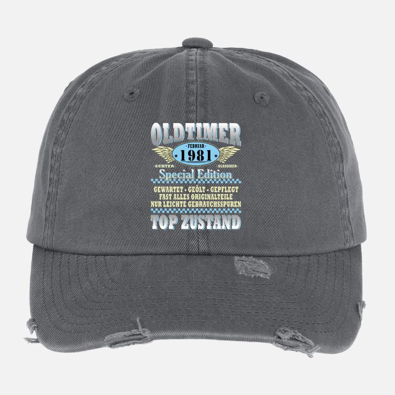 45. Geburtstag Oldtimer Februar Jahrgang 1981 Flexfit Vintage Destroyed Cap