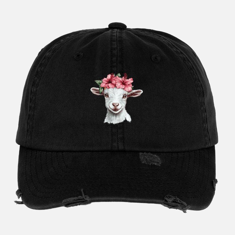 Ziege mit Hibiskuskranz Flexfit Vintage Destroyed Cap