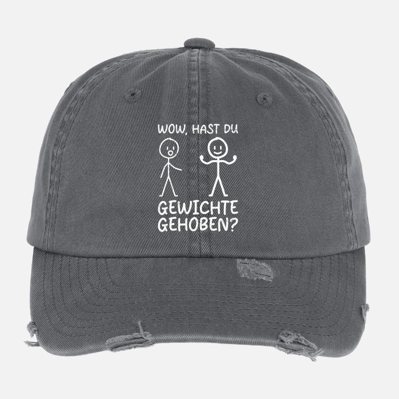 Strichmännchen HAST DU GEWICHTE GEHOBEN Lustig Flexfit Vintage Destroyed Cap