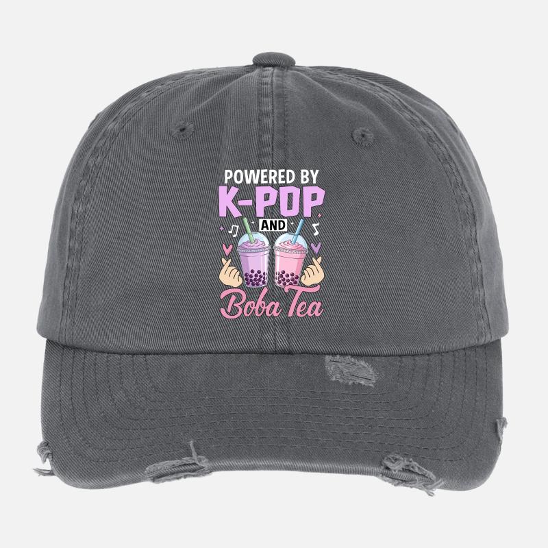 Propulsé par K Pop et Boba Tea Casquette vintage effet usé Flexfit