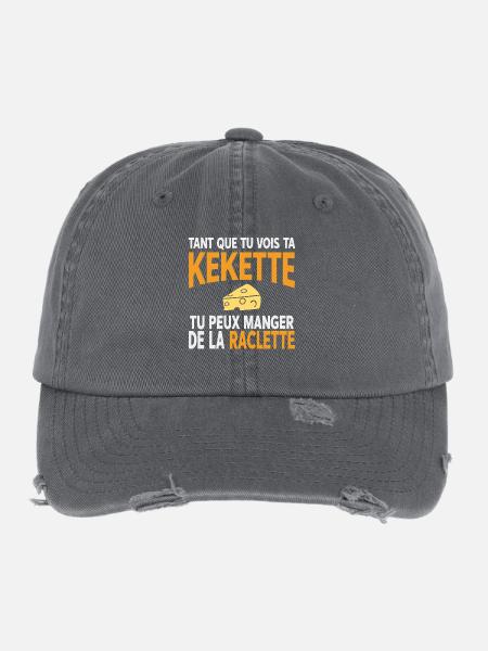 Raclette-Humor, solange du deine Kekette siehst - Flexfit Vintage Destroyed Cap - Dunkelgrau - Vorne