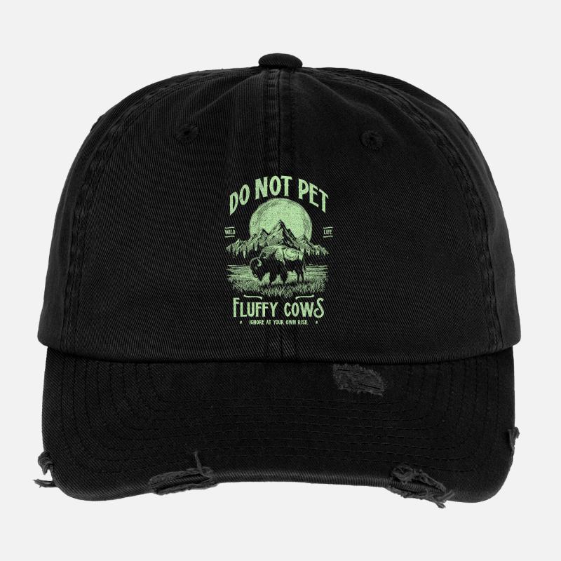 Vintage Buffalo Do Not Pet Fluffy Cows Funny Bison Flexfit Vintage Destroyed Cap