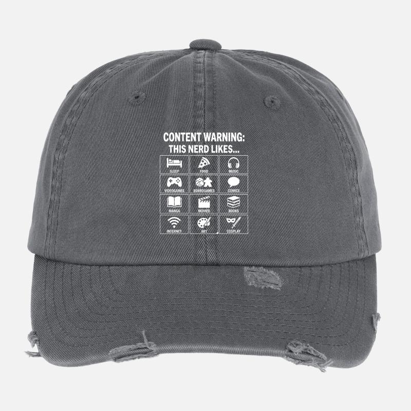 Avertissement de contenu – Guide de loisirs de la culture nerd Casquette vintage effet usé Flexfit