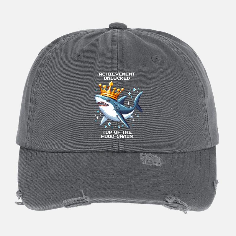 Achievement Unlocked | Shark apex predator Flexfit Vintage Destroyed Cap