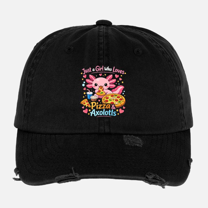 Pizza Axolotl Love Design Flexfit Vintage Destroyed Cap