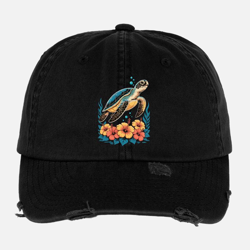 Sea Turtle Ocean Addict Design Casquette vintage effet usé Flexfit