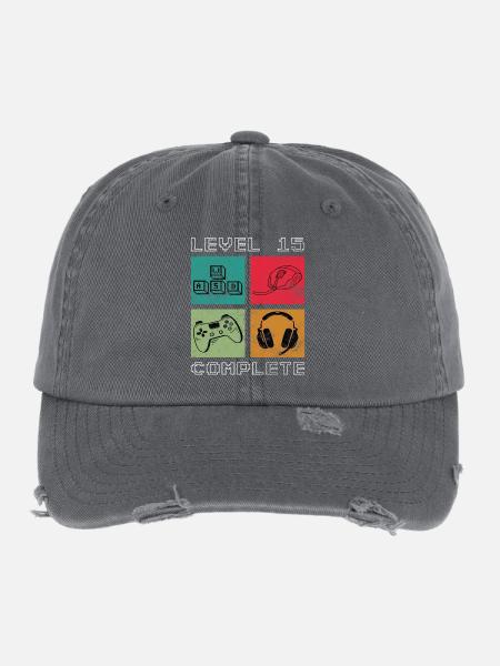 Level 15 Complete - Flexfit Vintage Destroyed Cap - Dunkelgrau - Vorne