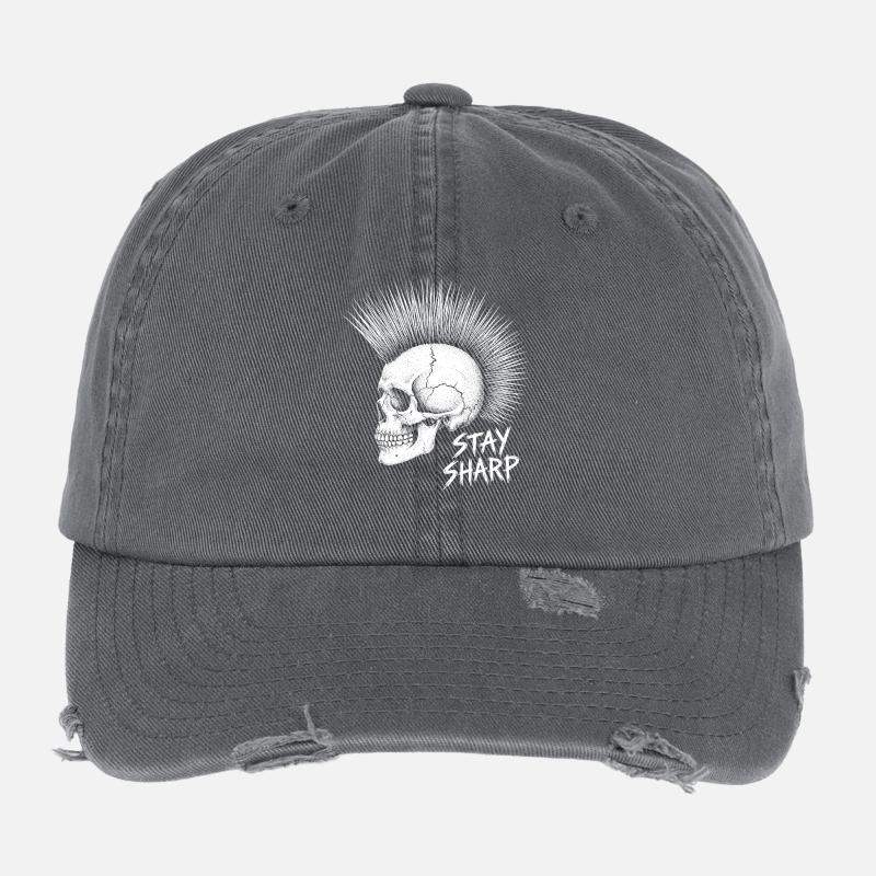 Stay Sharp Punk Skull – Irokese Totenkopf Design Flexfit Vintage Destroyed Cap