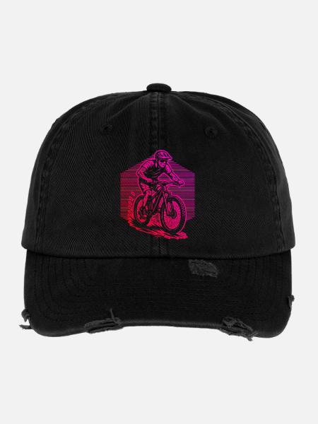 Mountainbike Liebe zum Anziehen - Flexfit Vintage Destroyed Cap - Schwarz - Vorne