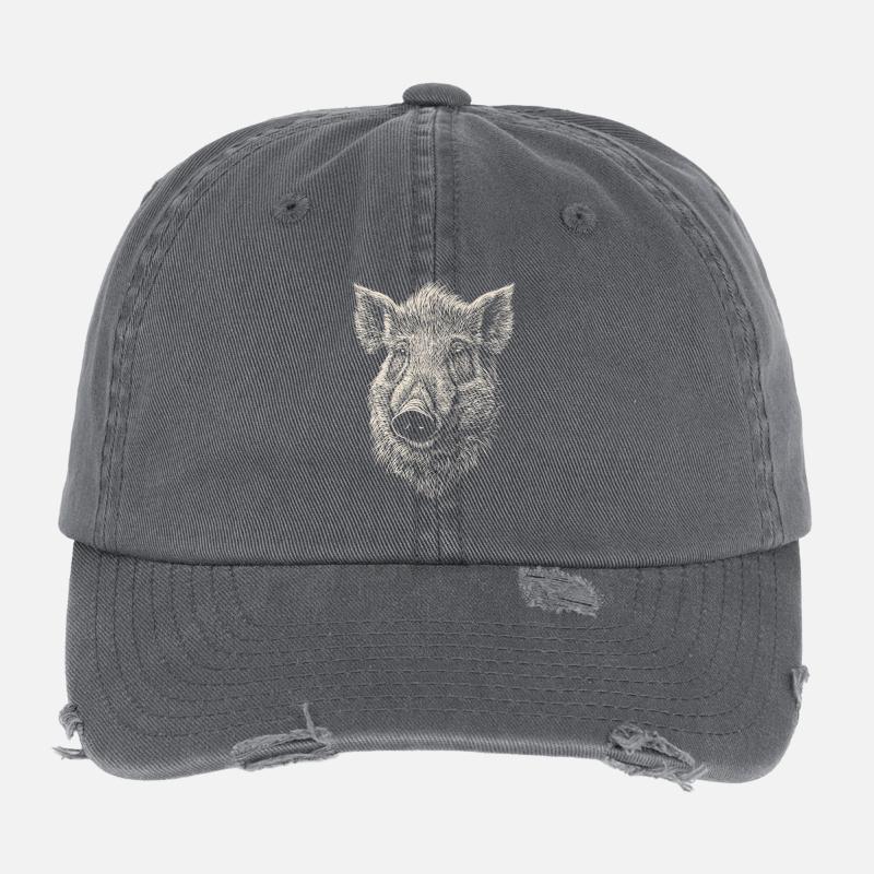 Wild boar Wild boar Wild boar Pig Hunter Flexfit Vintage Destroyed Cap