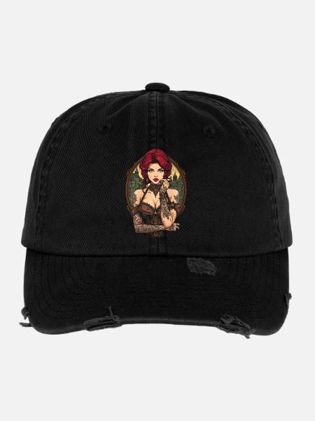 Steam Punk Schöne Frauen Steampunk - Flexfit Vintage Destroyed Cap - Schwarz - Vorne