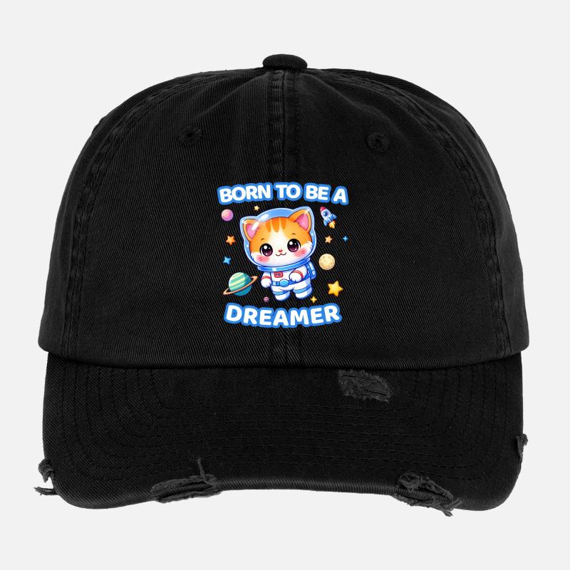 Né pour être un chaton astronaute rêveur - Mâle Casquette vintage effet usé Flexfit