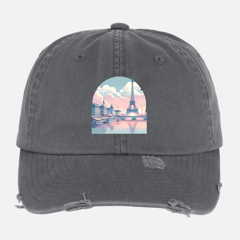 Pastel Paris: Skyline on the Seine Flexfit Vintage Destroyed Cap