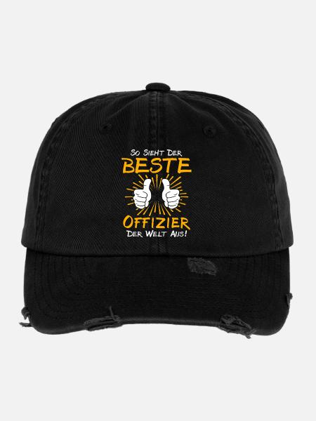 Offizier Geschenkidee - Flexfit Vintage Destroyed Cap - Schwarz - Vorne