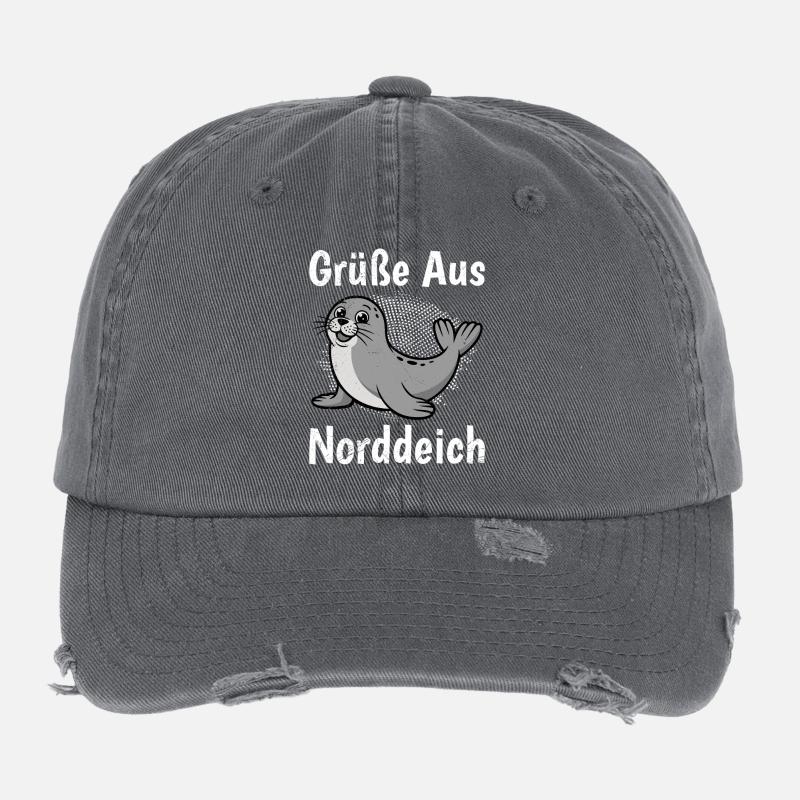 Vacances en mer du Nord SALUTATIONS DE NORDDEICH Drôle Casquette vintage effet usé Flexfit