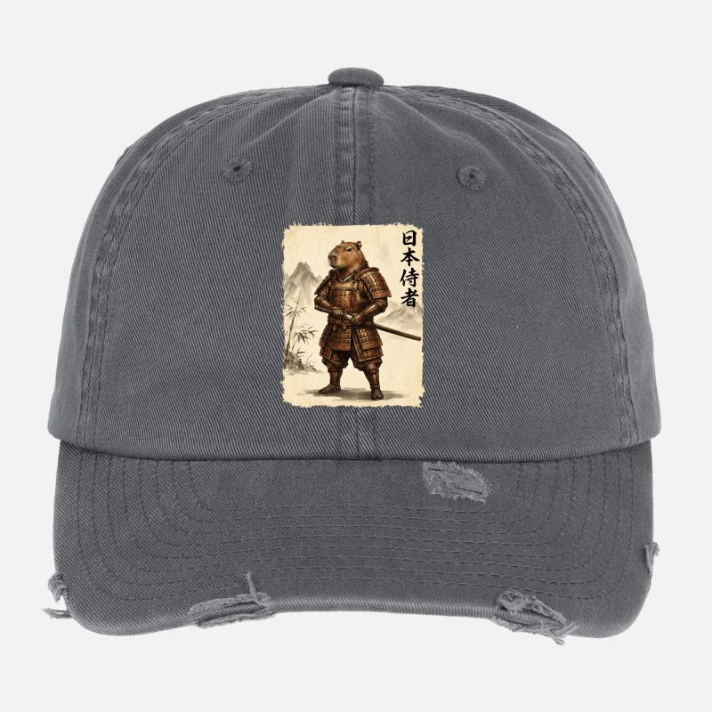 Samurai, Capybara, Japanische Kunst, Anime Flexfit Vintage Destroyed Cap