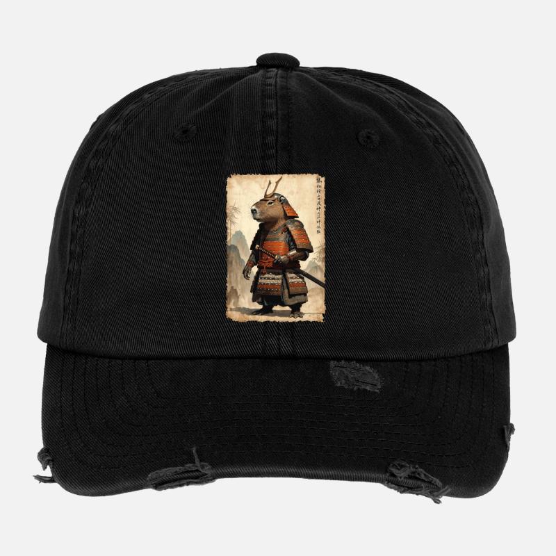 Samurai, Capybara, Japanische Kunst, Anime Flexfit Vintage Destroyed Cap