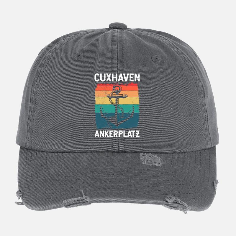 Nordsee Urlaub CUXHAVEN ANKERPLATZ Lustiges Flexfit Vintage Destroyed Cap