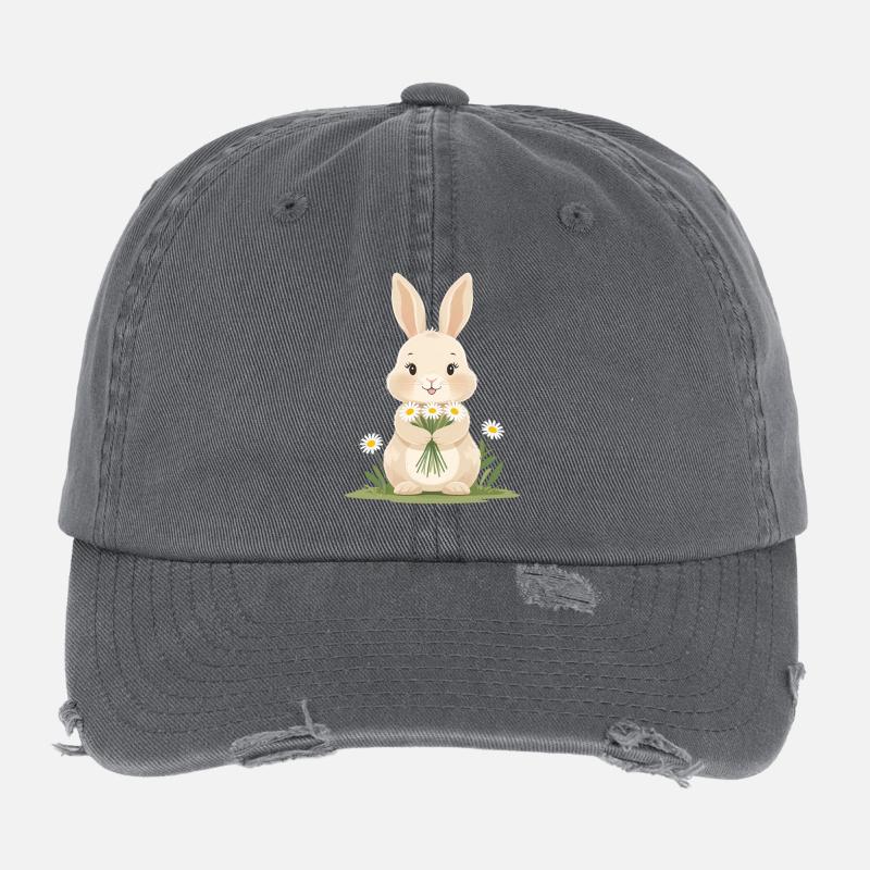 Delicate bunny with daisies Flexfit Vintage Destroyed Cap
