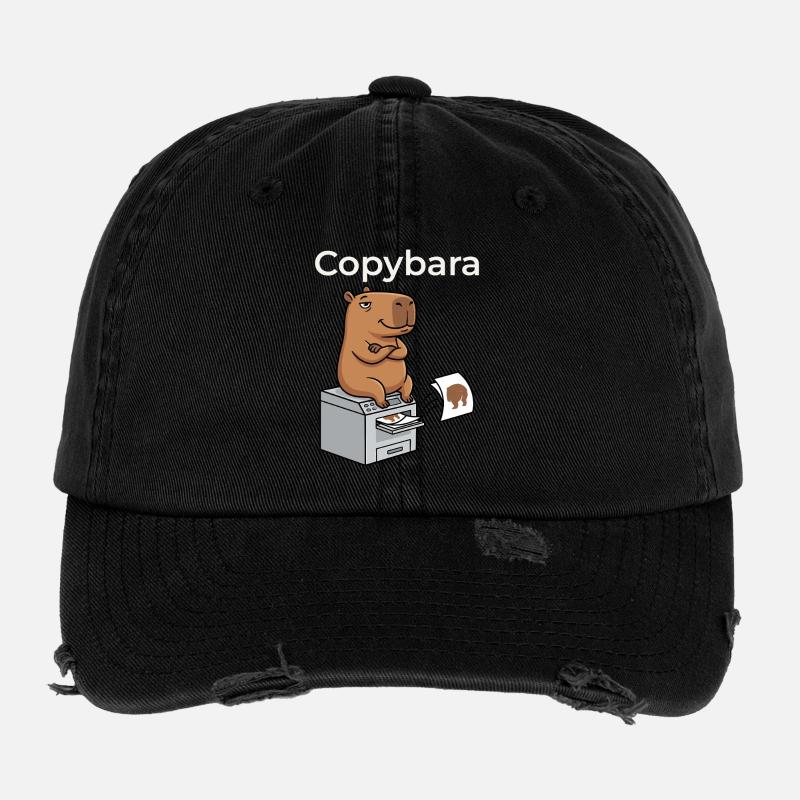 Copybara Capybara on Copier Office Humor - Flexfit Vintage Destroyed Cap - black