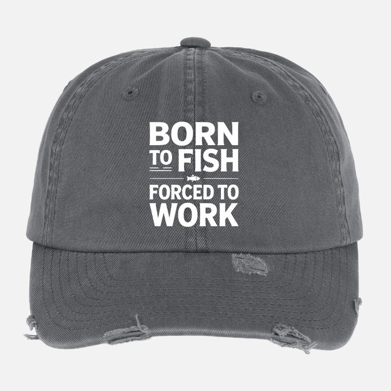 Né pour la pêche forcé de travailler Casquette vintage effet usé Flexfit