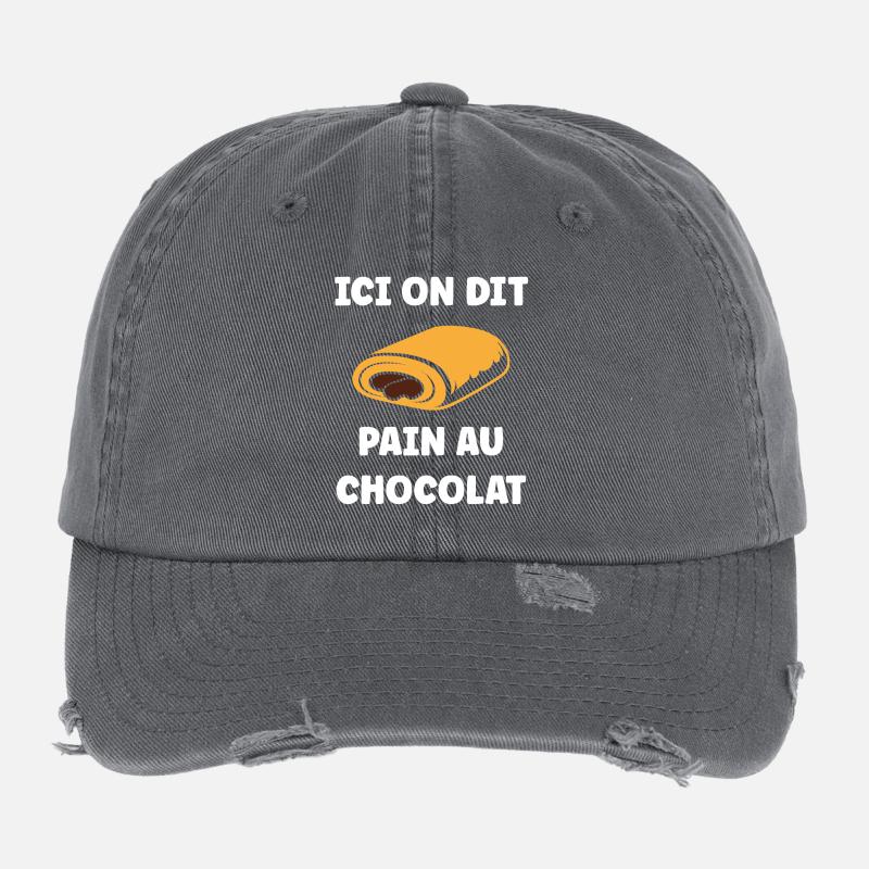 Pain au chocolat illustré Casquette vintage effet usé Flexfit