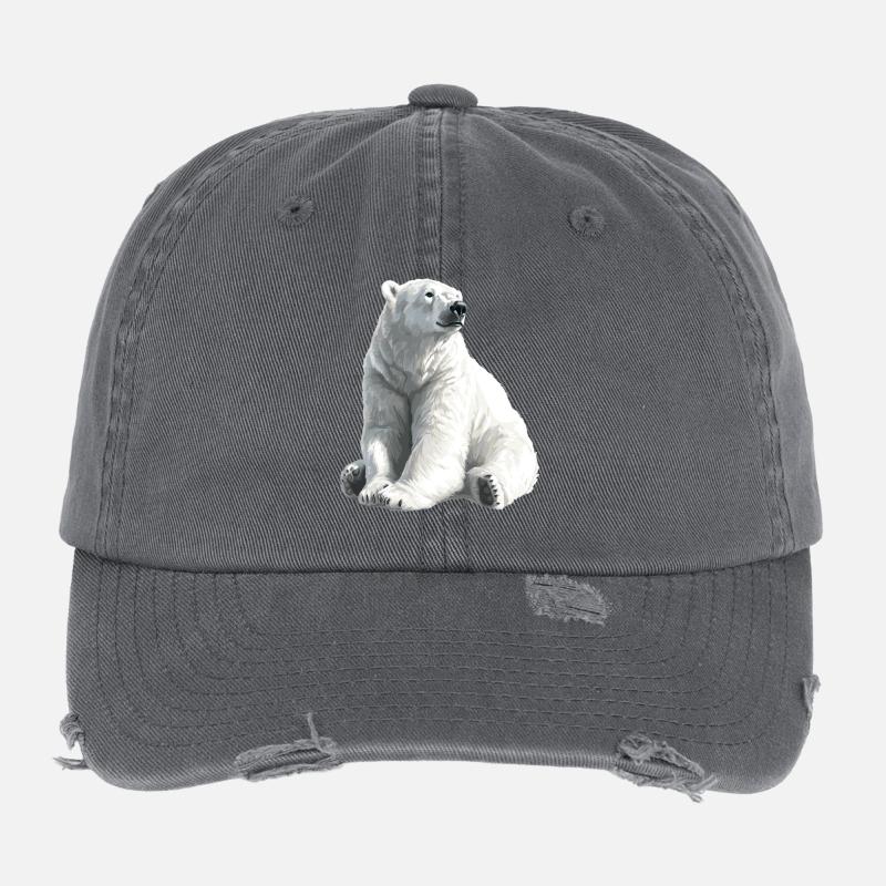 Polar Bär Illustration Eislicht Flexfit Vintage Destroyed Cap