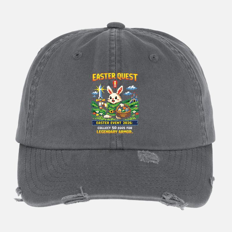Pixel Bunny et Panier de Piliers de la quête de Pâques Casquette vintage effet usé Flexfit