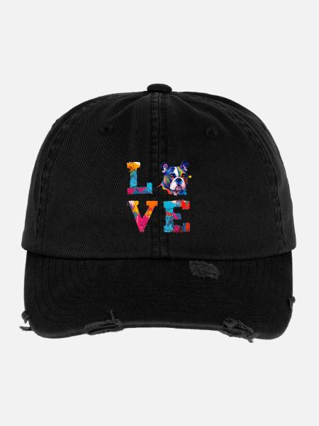 Love English Bulldog, chien coloré pop art - Casquette vintage effet usé Flexfit - noir - Devant
