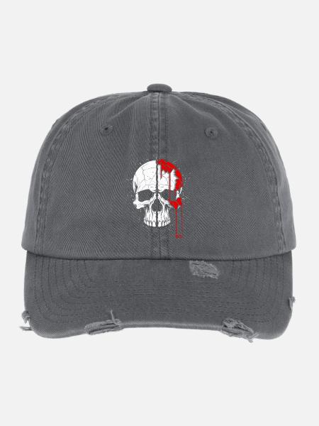 Totenkopf mit coolem Effekt - Flexfit Vintage Destroyed Cap - Dunkelgrau - Vorne