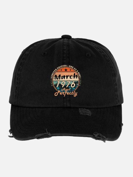 März 1976 – Perfekt gealtert Retro - Flexfit Vintage Destroyed Cap - Schwarz - Vorne