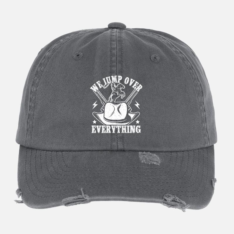 Rodeo Horse Riding We Jump Over Everything Cowboy Flexfit Vintage Destroyed Cap