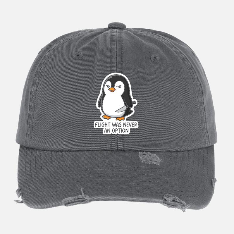 Penguin with blade - flight was not an option Flexfit Vintage Destroyed Cap
