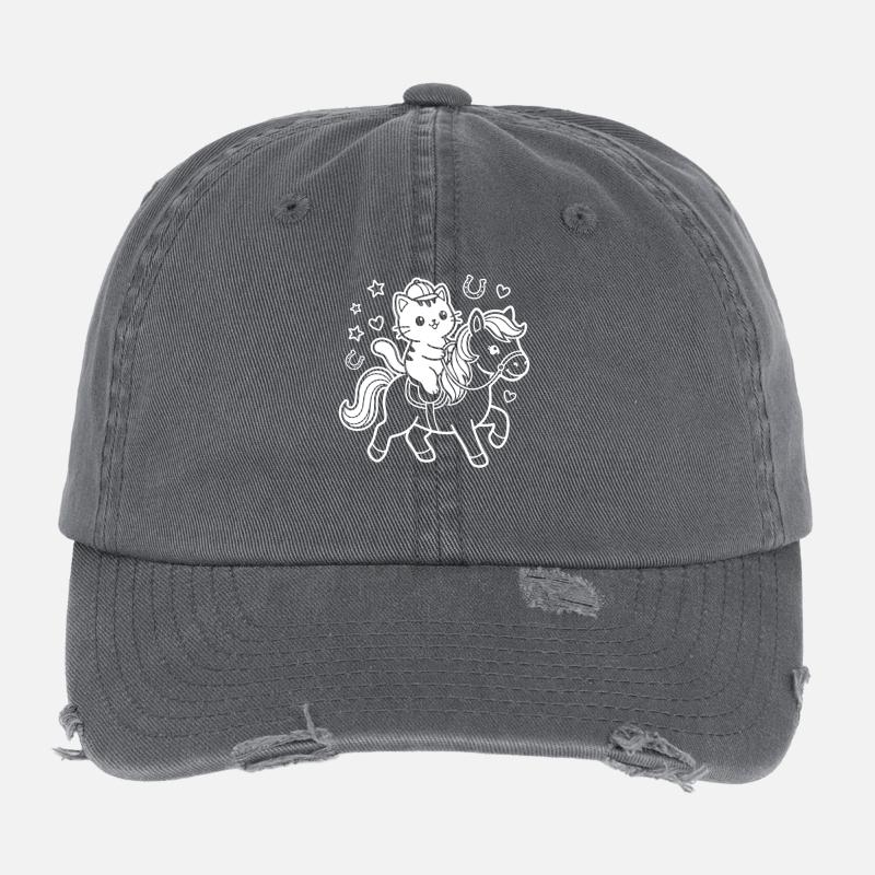 Kawaii Katze auf Pferd Flexfit Vintage Destroyed Cap