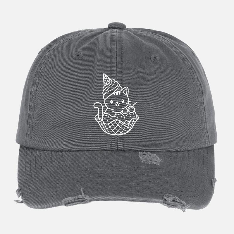 Kawaii Katze Eiscreme Flexfit Vintage Destroyed Cap