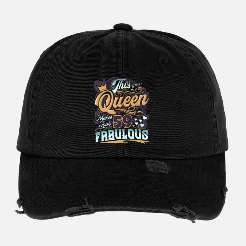 59th Birthday Queen Flexfit Vintage Destroyed Cap