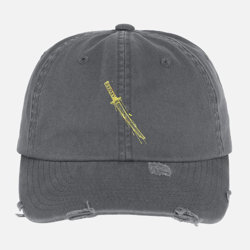 Goldenes Katana Samurai Schwert  Flexfit Vintage Destroyed Cap