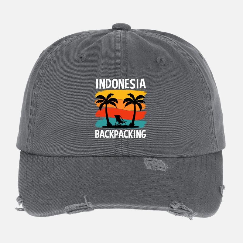 Indonesia Backpacking Retro Travel Design Flexfit Vintage Destroyed Cap