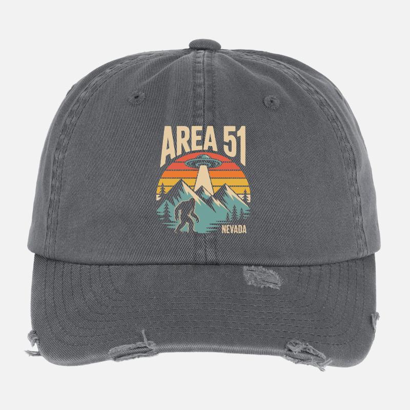Area 51 Nevada UFO Retro Design Flexfit Vintage Destroyed Cap