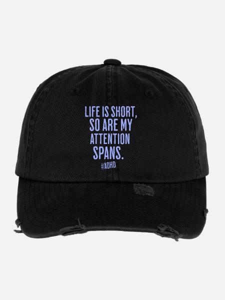 Life is short, so is attention - Flexfit Vintage Destroyed Cap - black - Front
