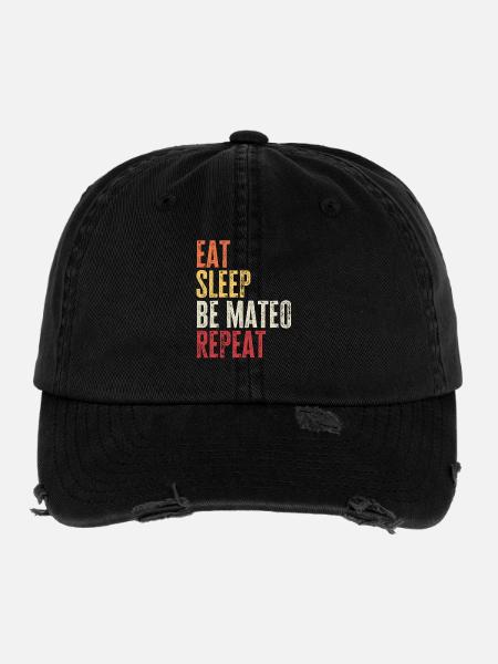 Mange, dors Be Mateo, répète Nom rétro - Casquette vintage effet usé Flexfit - noir - Devant