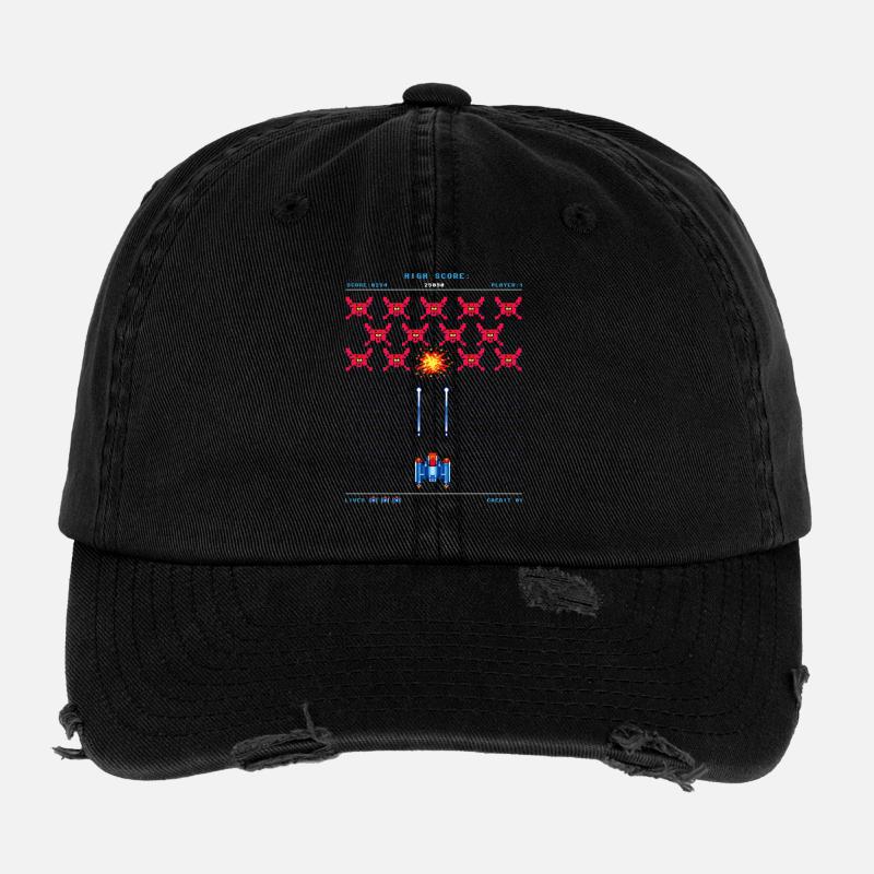 Retro Arcade 80s Pixel Alien Gamer Vintage Flexfit Vintage Destroyed Cap
