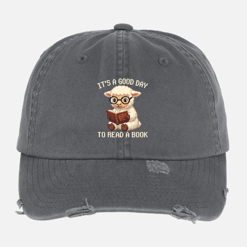 C’est un bon jour pour lire un livre Sheep Pixel Art Casquette vintage effet usé Flexfit